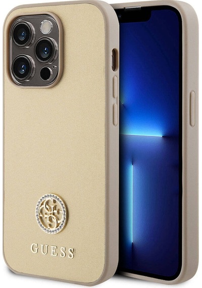 Apple Uyumlu iPhone 15 Pro Max Kılıf Guess Lisanslı Deri 4g Metal Logo Strass Kapak Siyah