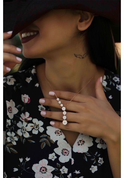 Papatya Silver 925 Ayar Rose Altın Kaplama Gümüş Sıralı Papatya Kolye