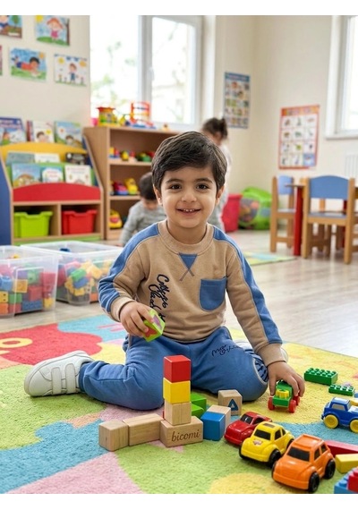 Biçomi Minik Kaşifler İçin Ekstra Sıcak Tutan Şardonlu Pamuklu İkili Takım 2-5 Yaş Mavi
