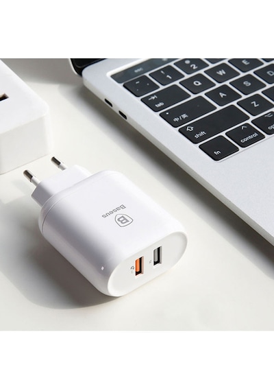 Baseus Bojure Series Dual-Usb Qc 3.0 18W Hızlı Şarj Aleti Başlık (123857026)-Beyaz