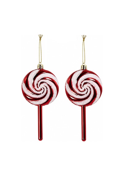 Yılbaşı Süsü Şeker Lolipop 2'li Kırmızı Beyaz 14 Cm