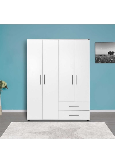 White 4 Kapaklı 2 Çekmeceli Gardırop-mat Beyaz 137x187x52 Cm Gxyxd