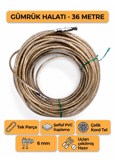 Tır Dorse Kamyon Konteyner Gümrük Halatı Galvanizli Çelik Tel 36 Metre 6mm