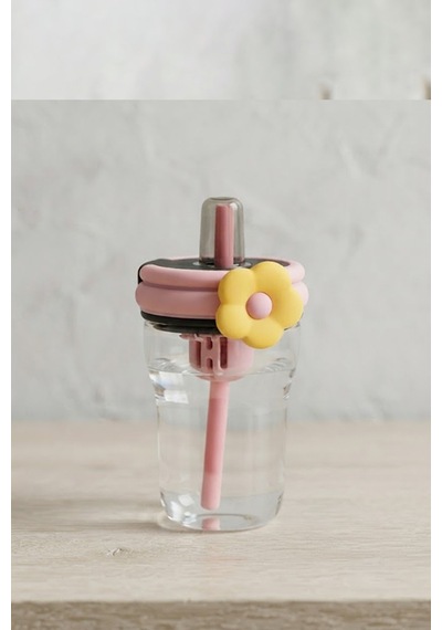 Çevirmeli Kapaklı Sızdırmaz Askılı Pipetli Süzgeçli Suluk 600 Ml Pembe