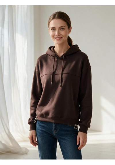 Nealirsanall.com Kadın 3 İplik Şardonlu Kapşonlu Eteği Stoperli Sweatshirt Bordo
