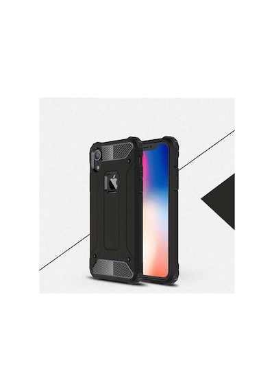 Noktaks - Apple Uyumlu iPhone Xr 6.1 - Kılıf Çift Katman Zırh Tank Crash Military Kapak - Siyah T6039 Siyah