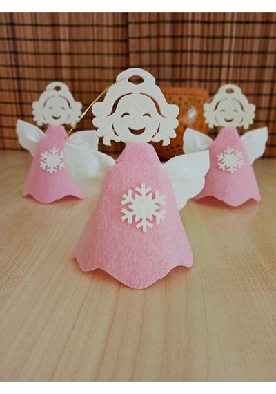 Pembe Elbiseli Keçe Melek 3'lü Set Yılbaşı Süsü - Kendin Yap Kolay Montessori Aktivite