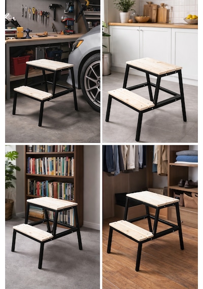 Ecowood Basamaklı Metal Tabure Siyah