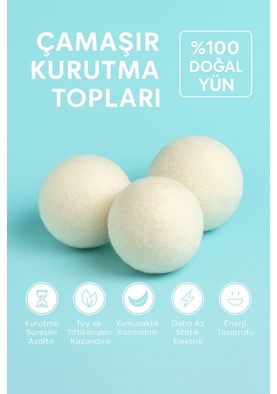 3 Adet Doğal Yün Keçe Kurutma Topu Çamaşır Kurutma Makinesi Kırışıklık Azaltıcı Tr Diğer