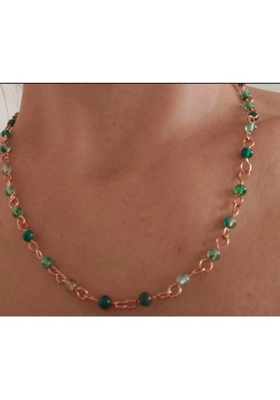 Yeşil Akik Taşlı Bakır Kolye Bakır Ve Yeşil