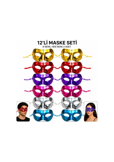 Ers 12& 39 Li Metalik Venedik Toptan Parti Maskesi Seti 6 Renk Karışık Diğer