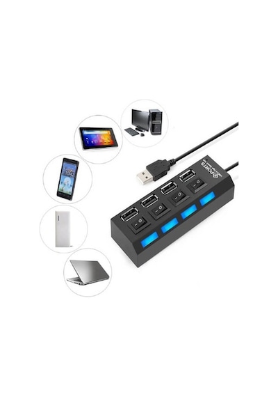 Anahtarlı Işıklı On Off Düğmeli 4 Port Usb 2.0 Çoklayıcı Hub (533633910)