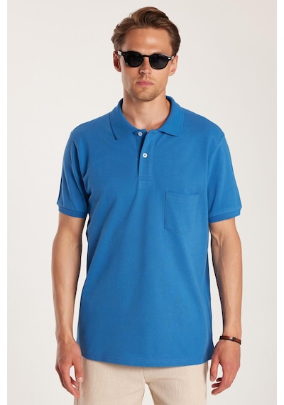 Tudors Erkek Regular Fit Klasik Kesim %100 Pamuk Düz Pike İndigo Polo Yaka Tişört-33313 Indigo