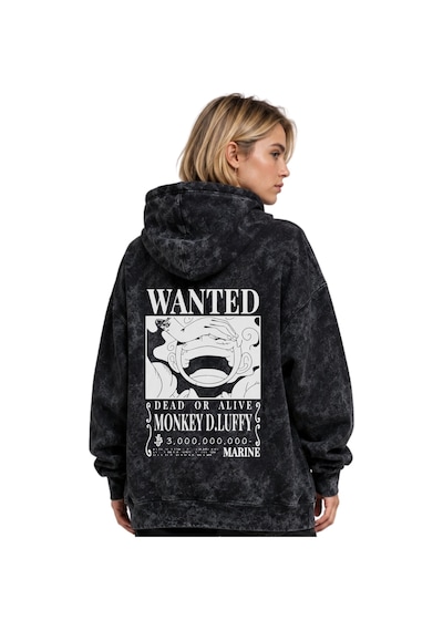 Sevbano Wanted Monkey D. Luffy One Piece Anime Baskılı Unisex Oversize Yı Siyah