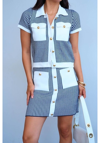 Moderie Butik Cepli Etek Takım - Kemik-lacivert Lacivert