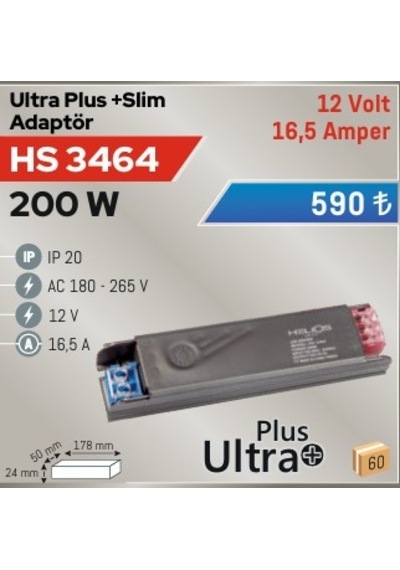 200w Ultra Plus Slim Adaptör, 12v 16,5a Hs 3464 Gri