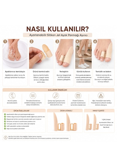 Ayarlanabilir Silikon Jel Ayak Parmağı Ayırıcı Halluks Valgus Destekleyici Bunyon Düzeltici Ayak Başparmağı Ayırıcı Yumuşak Ve Esnek Jel Tasarım Günlük Ayak Bakımı İçin 1 Çift Bej Renk