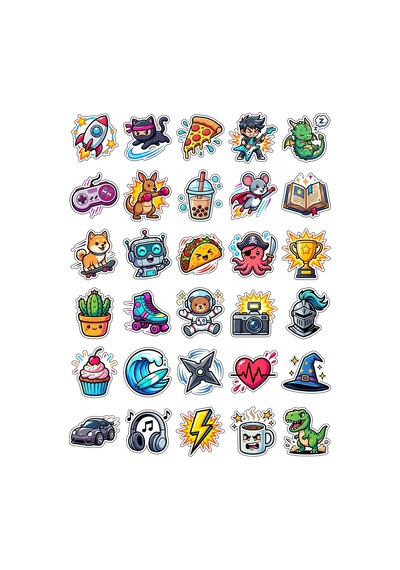30 Adet Enerjik Chibi Karakterler Sticker Seti - Laptop Telefon Defter İçin Çok Renkli