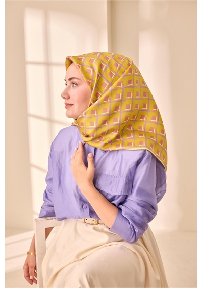 Silk Home Twill İpek Eşarp 11474 - 90 X 90 / Asit Yeşili,mor,beyaz - 58 Asit Yeşili,mor,beyaz - 58