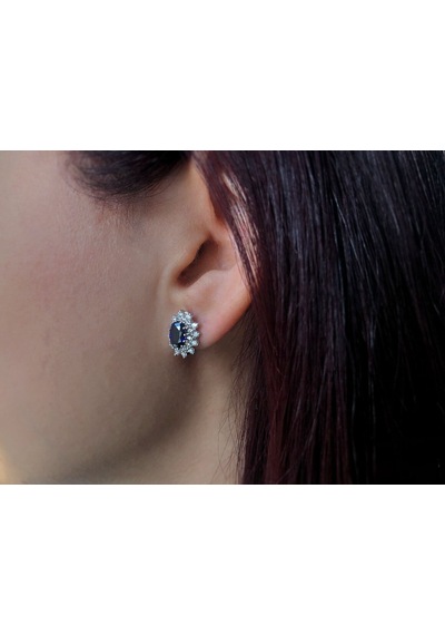 Sirius Iki Sıra Pırlantalı Ve Oval Safir Taşlı Küpe 0807E0018