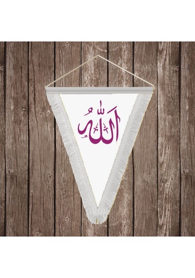 Allah Yazılı Hat Sanatı Beyaz Saçaklı Üçgen Flama Bayrak Hatıra Flama Diğer