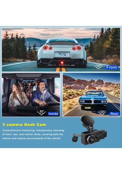 Çeşithane 3 Kanallı Wi-fi Araç İçi Kamera - 2.0 İnç Ekranlı, Full Hd 1080p Ön, Arka Ve İç Üçlü Lens
