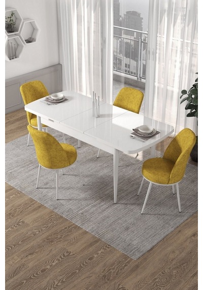 Canisa Kor Serisi 70x114 Açılabilir Mutfak Masası Takımı Beyaz Masa 4 Hardal Sandalye Masa Beyaz Sandalyeler Hardal Sarısı Canisa Kor Serisi 70x114 Açılabilir Mutfak Masası Takımı Beyaz Masa 4 Hardal Sandalye Masa Beyaz Sandalyeler Hardal Sarısı