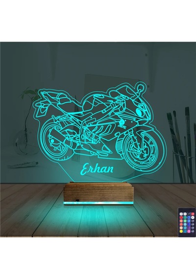 Luvivia Motosiklet Yarış Motoru Kişiye Özel 3d Lamba - Masa Gece Lambası V1 Şeffaf