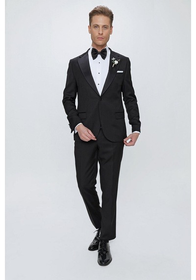 Efor Black 062 Slim Fit Çıkarılabilir Saten Yaka Siyah Damatlık Smokin Takım Siyah