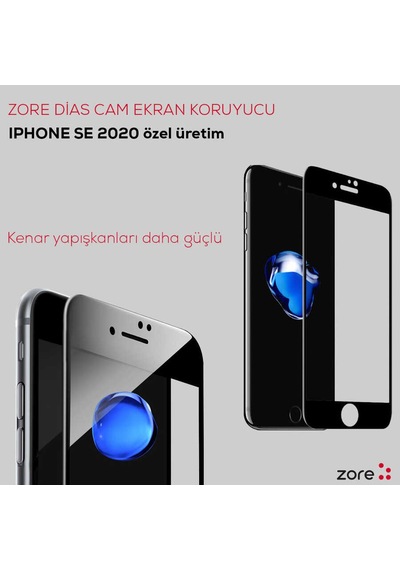 Apple Uyumlu   iPhone Se 2020 Zore Dias Cam Ekran Koruyucu Siyah