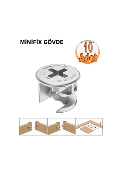 İmt Aksesuar Minifix Gövde 15x13mm Mobilya Dolap Birleştirme Bağlantı Vidası - 10 Adet Metalik