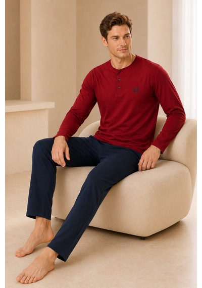 Loule Erkek Bordo Desenli Robdöşambr Ve Pijama Takımı 5 Parça