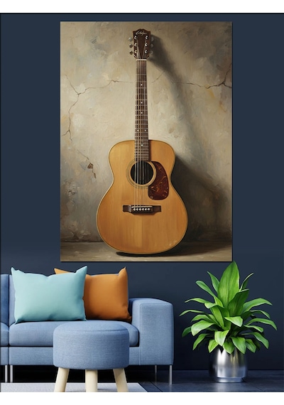 Ahşap Tablo Akustik Gitar Müzik Aleti Yiyecek Ve İçecek Tabloları