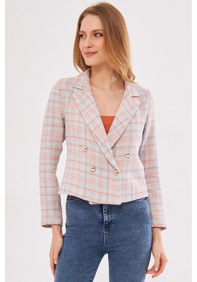 Armonika Kadın Çok Renkli Kruvaze Yaka Tüvit Crop Ceket Arm-24k001014