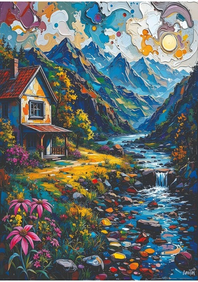 Nova Puzzle 1000 Parçalık Dere Kenarında Büyülü Ev Puzzle - Dere Puzzle 41212