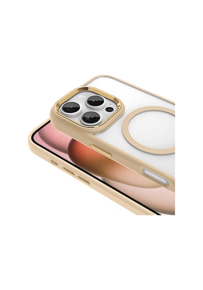 Apple Uyumlu iPhone 16 Pro Max Kılıf Wireless Şarj Özellikli Zore Krom M-safe Silikon Kapak Rose Brown