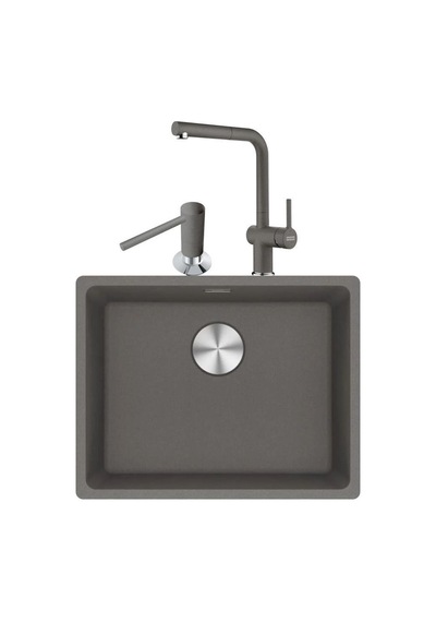 Franke Maris MRG 210/110-52 Stone Grey Granit Eviye Actıve Plus Doccia 2.0 Armatür Sıvı Sabunluk Üçlü Set Stone Grey