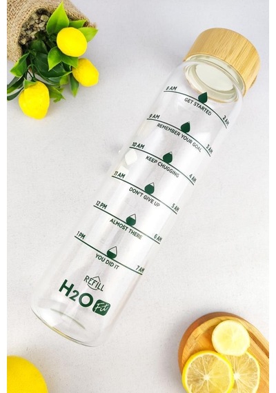 Digithome H2O Fit Bambu Kapaklı Cam Matara 1 L - H2O75992 C1-1-18