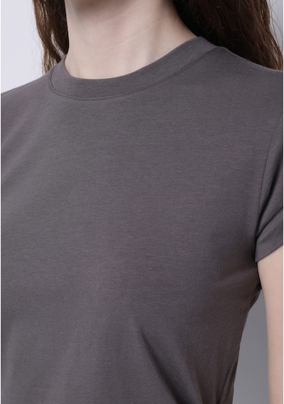 Colins Slim Fit Yuvarlak Yaka Düz Kadın Gri Kısa Kol Tişört Cl1074571 Q1.v2 Dgr Koyu Gri