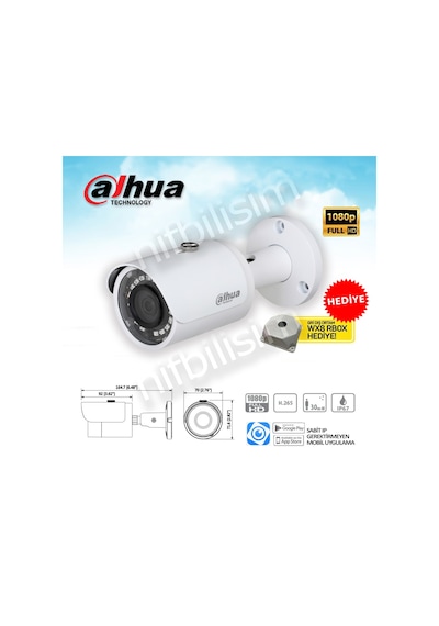 Dahua Ipc-Hfw1230S-0360B 2Mp 3.6Mm Lens H.265+ Bullet Ip Kamera