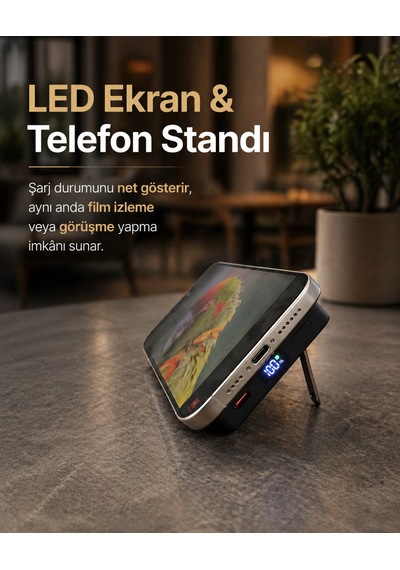 Bix Pb117 10000mah Pd20w Hızlı Şarj Kablosuz Magsafe Telefon Stant Özellikli Mini Powerbank Siyah