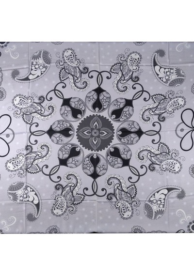 Mim Eşarp Mısırlı Eşarpları Mısırlı Eşarp Alize Krep Etnik Desenli Eşarp 140x140 Cm Gri - Siyah