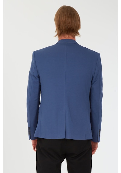 Sposo S-16 Dar Kalıp Örme Kumaş İndigo Erkek Blazer Ceket İndigo