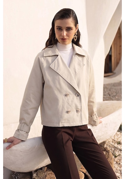 Olcay Kruvaze Oversize Ceket Taş 8278