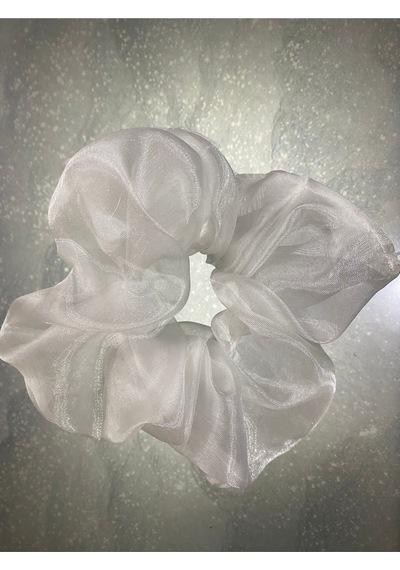 Mois Atelier Beyaz Organze Şifon Tül Kumaş Lastikli Kadın Simit Saç Tokası Bayramlık Beyaz