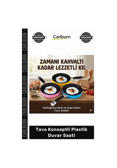 Saat Dekoratif Yumurta Görünümlü Modern Şık Renkli Büyük Boy Tava Konseptli Duvar Saati