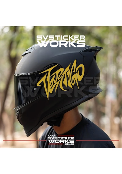 Vertigo Yazılı Kask Sticker Tüm Kasklar Uyumlu Tek Yön 1 Adet Altın