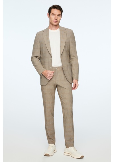 Morven Erkek Kahve Poliviskon Trend Ekoseli Slim Fit Mono Yaka Ceket 26ms002015400 Kahve