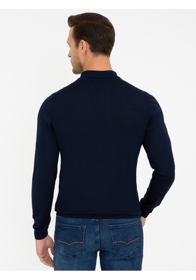 Cacharel Lacivert Slim Fit Polo Yaka Basic Triko Kazak
