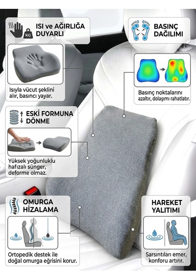 Yeni Nesil Visco Ortopedik Visco Ergonomik Minder Bel Ve Sırt Destek Yastığı Gri Ofis Araç Ve Ev Rahat Duruş Ortopedik